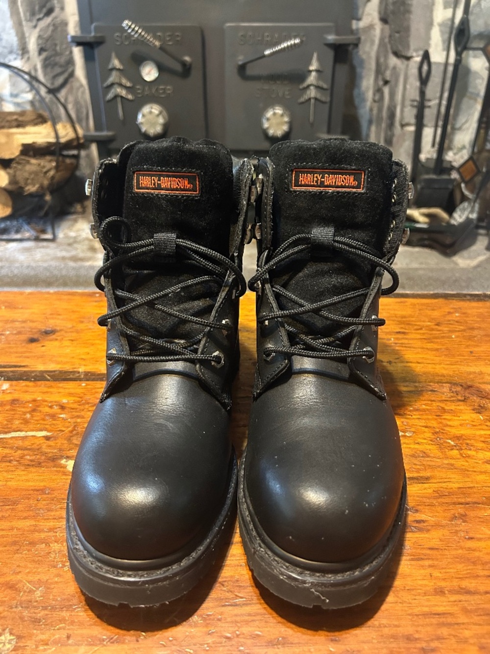 Black Harley Davidson Motor Cycle Lace Up Steel Toe Boots